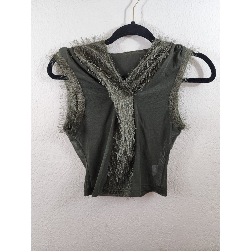 Shein Womens M Green Hooded Sleeveless Mesh Festival Crop Top